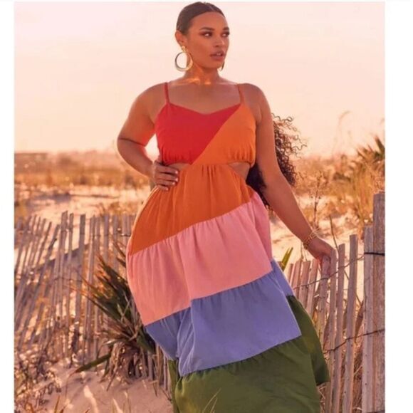 Eloquii Rainbow Tiered Dress With Cutouts, size 22 - Picture 2 of 16
